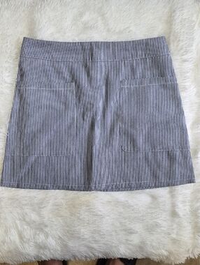 Navy and White Striped Mini Skirt with Front Pockets